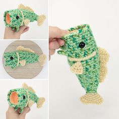 crocheted fish stuffed animal being held up to show how it's made