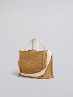 Natural raffia Small Tote Bag | Marni Beige Jute Bag With Rolled Handles, Beige Jute Bags With Rolled Handles, Jute Shopping Bags With Rolled Handles, Natural Tote Satchel With Rolled Handles, Natural Color Tote Satchel With Rolled Handles, Natural Satchel Tote With Rolled Handles, Rectangular Jute Shoulder Bag With Rolled Handles, Jute Bags With Rolled Handles, Jute Tote Shoulder Bag With Rolled Handles