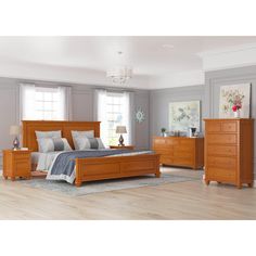 a bedroom scene with focus on the bed and dresser