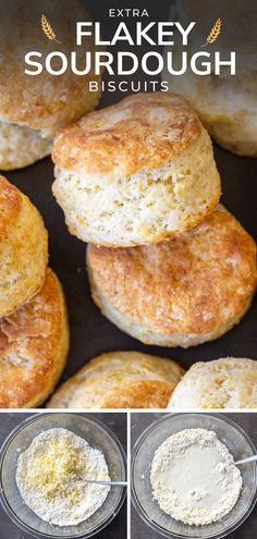 four images showing how to make flaky sourdough biscuits