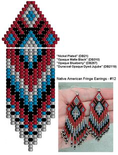 the beaded earrings are designed with red, white and blue seed stitched beads