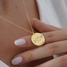 "Personalized 14K Gold Heart Necklace, Heart Name Necklace, Love Necklace, I Love U, Minimalist Heart Necklace Valentines Day Gift Lover Gift This necklace will be certainly GREAT GIFT for Christmas, Anniversary, Valentines Day, Mother`s day, Birthday, Engagement, Bridesmaid or Girlfriends. INFO ABOUT PRODUCT *Material: High Quality 925 Sterling Silver/14K Solid Gold. *Finish: Sterling Silver, 14K Gold-Plated, 14K Rose Gold-Plated and 14K Solid Gold, 14K White Gold, 14K Rose Gold. *Disc Diameter Mama Bear Necklace, Deer Necklace, Antler Pendant, Faith Necklace, Engraved Flower, Christian Necklace, Family Necklace, Bear Necklace, Gold Heart Necklace