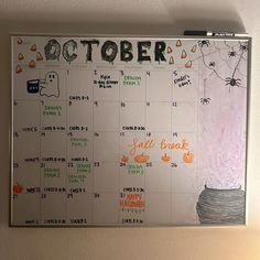 a calendar with the words october written on it