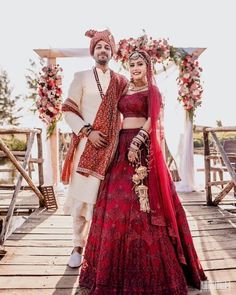 20 Wedding-Perfect Lehengas We Spotted On Real Brides Recently - Wedbook Red Lehenga Bride And Groom, Desi Clothing, Goa Wedding, Diwali Poster, Reception Bride, Designer Bridal Lehenga Choli, Bride And Groom Outfits, Groom Photoshoot