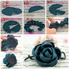 the instructions to make a flower hair clip with satin fabric and lace on each side