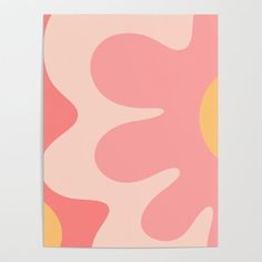 a pink and yellow abstract painting on a white wall