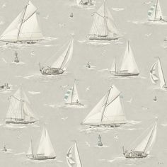 a group of sailboats floating on top of the ocean with birds flying above them