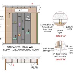 the diagram shows how to build a storage / display wall for your home or office