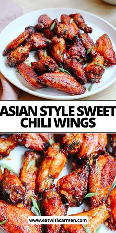 Asian Wings Recipe, Easy Chicken Thighs, Asian Style Chicken, Sweet Chili Chicken Wings, Sweet Chili Wings, Asian Wings, Chili Wings, Asian Chicken Wings, Sticky Chicken Wings