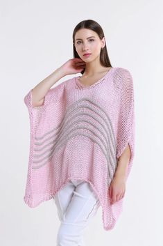 Rose Open Knit Sweater - Blush | Swank Boutique Elegant Pink Knitted Sweater, Chic Textured Knit Top In Pink, Elegant 3/4 Sleeve Sweater For Spring, Chic 3/4 Sleeve Spring Sweater, Spring Knit Long Sleeve Poncho, Knit Sweater With 3/4 Sleeves, Spring Long Sleeve Knit Poncho, Oversized Knitted Poncho For Spring, Casual Knitted Spring Poncho