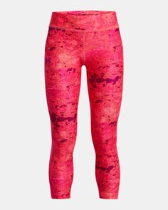 a woman's leggings with pink and red paint splattered on it