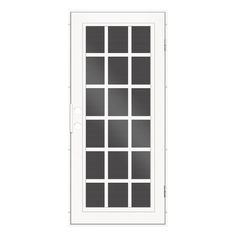 an image of a white door with black squares on the front and side paneling