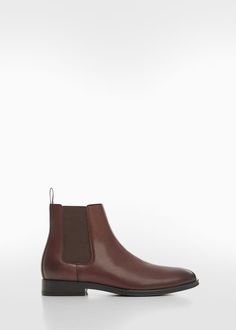 Polished leather chelsea boots - Men | Mango Man USA Casual Leather Chelsea Boots With Textured Sole, Classic Chelsea Boots With Textured Sole For Fall, Masculine Chelsea Boots With Leather Sole For Fall, Business Leather Boots With Contrast Sole, Leather Chelsea Boots With Textured Sole For Fall, Fall Leather Chelsea Boots With Textured Sole, Chelsea Boots With Textured Sole For Business, Textured Sole Chelsea Boots In Calf Leather For Business, Classic Leather Chelsea Boots With Textured Sole