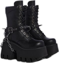 Streetwear Lace-up Combat Boots With Rivets, Black Grunge Combat Boots With Rivets, Grunge Lace-up Moto Boots With Rivets, Edgy Spiked Lace-up Boots, Edgy Lace-up Boots With Spikes, Edgy Streetwear Platform Boots With Buckle Closure, Edgy Platform Boots With Buckle Closure For Streetwear, Edgy Black Combat Boots With Spikes, Edgy Streetwear Combat Boots With Buckle Closure