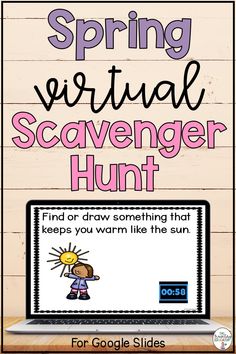 a computer screen with the words spring virtual scavenger hunt on it and an image of