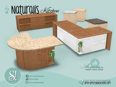 an advertisement for naturals kitchen with different types of counter tops and cabinets in various colors