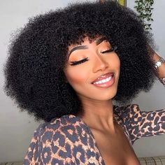 250% Afro Kinky Human Hair Wig With Bangs Machine Made Afro Kinky Curly Wigs For Women Brazilian Glueless Wigs 12“-16“ HairUGo Girl Hair Colors, Curly Waves, Wig With Bangs, Wigs For Women, Natural Hair Color