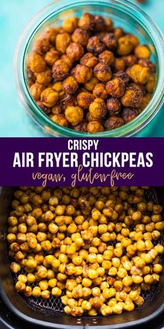 crispy air fryer chickpeas in a slow cooker with text overlay