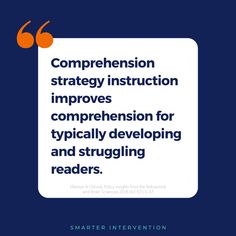 a blue and white poster with the words,'compreension strategy instruction improves