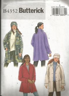 two women's coats and one woman's coat sewing pattern, butterick