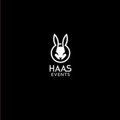 the logo for haas events is shown in black and white with an image of a rabbit's head