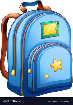 a blue backpack with stars on the front and back side, isolated against a white background