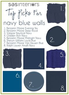 navy blue color scheme with text that says top picks for navy blue walls