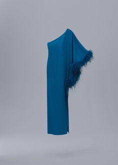 Asymmetric feather satin dress - Women | MANGO USA One-shoulder Feather Dress For Evening, Silk Evening Dress With Feather Trim, One-shoulder Feathered Evening Dress, One Shoulder Feather Dress For Evening, One Shoulder Evening Dress With Feathers, Satin Dresses With Feather Trim, Elegant Blue Feathered Dress, Elegant Blue Dress With Feathers, Elegant Blue Dress With Feather Trim