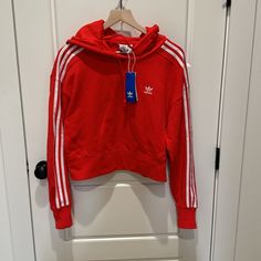 Questions? Leave A Comment Below! Red Adidas Sporty Top, Casual Red Adidas Sweatshirt, Adidas Red Crew Neck T-shirt, Adidas Red Sports Sweatshirt, Red V-neck Sporty T-shirt, Adidas Originals Women, Adidas Tops, Red Adidas, Women Crop