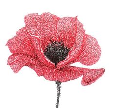 a large red flower with black stamens