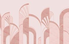 an art deco wallpaper design with arches and columns in pink tones on a beige background