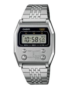 Casio A1100d-1vt Watch. Experience The Timeless Charm Of A 52qs-14b Revival That Brings The 1970s To Today. The Revived Design Boasts A Full-Metal Case Expertly Polished To A High-Quality Finish. The Iconic Front Buttons Of The Original Model Are Replicated In Metal For An Added Touch Of Style. Subtly Engraved Mode Indicators And Premium Shine Exude A Sense Of Luxury To An Impressive Retro Look That Stands The Test Of Time. Stainless Steel Case, Bezel And Band. One-Touch 3-Fold Clasp. Water Resi Silver Digital Watch With Chronometer And Round Dial, Silver Classic Digital Watch With Date Display, Classic Silver Digital Watch With Date Display, Vintage Silver Digital Watch With Stopwatch, Classic Digital Watch With Chronometer, Nostalgic Chronometer Watch, Vintage Silver Digital Watch With Subdials, Retro Silver Watch With Analog Display, Retro Watch Accessories With Analog Display And Rectangular Dial