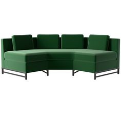 a green sectional sofa with four seats and one arm folded back to the other side