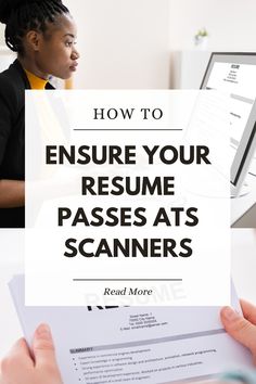 a woman sitting at a desk in front of a computer with the title how to ensure your resume passes at scanners