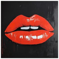 a painting of a red lips on a black background