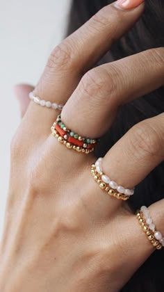 Beaded Rings Aesthetic, Beaded Jewels, Girly Jewelry, Diy Schmuck, Bead Jewellery