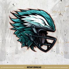 a football helmet with feathers painted on it's face and the words instant download