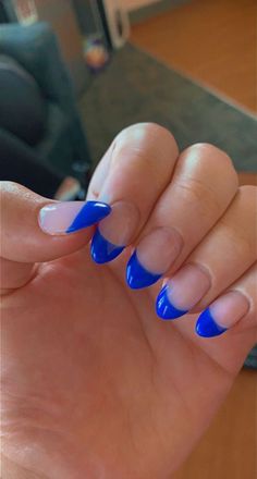 Nails To Get For Vacation, Acrylic Nails For Summer Almond, Nails 2023 Trends French Tip, Royal Blue Simple Nails, Neon Blue French Tip Nails, Preppy French Tips, Blue Nail French, Electric Blue French Tip Nails, Royal Blue Nails French Tips