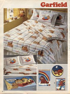 an advertisement for garfield the cat comforter and bedding set with bears on it