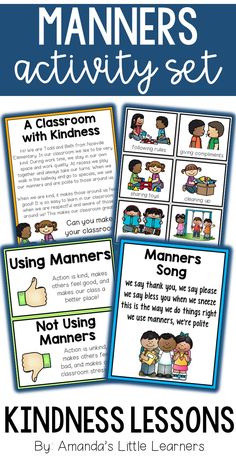 four posters with the words, names and pictures for kids to use in their classroom