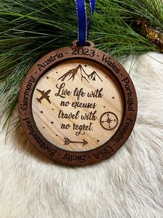 Celebrate your love for travel, for adventure, for life not stagnant. Adorable, unique, festive and nostalgic, these lightweight ornaments are made from high quality birch plywood, and are sure to become a lasting tradition in your family's Christmas holiday decorating for years to come.   * Please allow for slight variations in product due to the varying nature of wood grain patterns and density, as well as the very nature of being handmade. We hope this gives it that much more individuality and uniqueness, as opposed to the mass-made, cookie cutter sameness found in the items at corporate stores. Thank you for your understanding and appreciation.   ** At The Cozy Lantern, we are a family run business that cares about beauty and quality, and put our hearts and souls into our products. If Travel Christmas Ornaments Diy, Mountain Christmas Ornaments, Hiking Ornaments, Cricut Ornaments, Military Ornaments, Map Ornaments, Travel Ornament, Christmas Travel, Wood Pieces