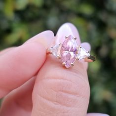 14k Solid Yellow Gold Pink Marquise Cut Stone With Trilliant Cut On Its Sides Cz/ Lab Stones Good Condition Sz 8 Free Resize 3.3 Grams G4 Gold Baby, Ring Color, Pink Ring, Marquise Cut, Solid Yellow, Womens Jewelry Rings, Vintage Pink, Baby Pink, Pink And Gold