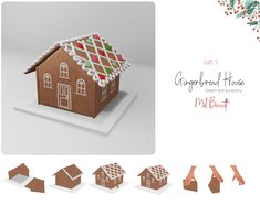 the gingerbread house is made from paper and decorated with icing