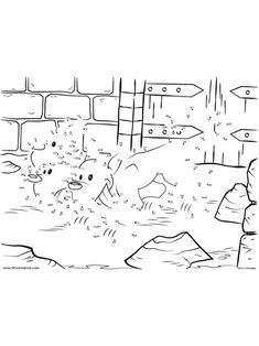 an animal dot to dot game with animals in the water and rocks on the ground