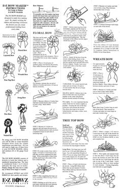 the instructions for how to make bows with ribbon and flowers on them, in black and white