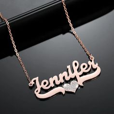 Rose Gold Custom Name Necklace For Women Bling Heart Pendant Name Necklace Bespoke Jewelry Design For Young Ladies Daughter's Birthday, Cursive Font, Gold Name Necklace, Bespoke Jewellery, Daughter Birthday, Surprise Gifts, Name Necklace