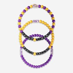 LSU Tigers 3 Pack Beaded Friendship Bracelet FOCO - FOCO.com Matching Friendship Bracelets, Cool Friendship Bracelets, Friendship Bracelets With Beads, Fan Fashion, Concession Stand, Bracelet Design, Our Friendship