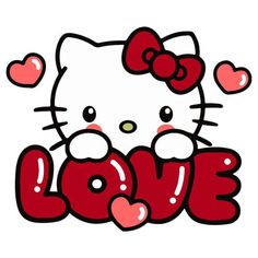 hello kitty holding the word love with hearts