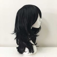 High-temperature fiber black color wavy curly bangs style cosplay and party wigs with the adjustable cap inside. Stylish, very high quality look so natural and comfortable. You can cut and adjust your own bangs style. If you have your dream hairstyle, let us know too. You can provide pictures to us, we can try to tailor-made for you and will let you know the price individually (custom made order takes 2-4 weeks to produce). We will let you know if we can't do so. Just feel free to ask. -Material Wavy Curly Bangs, Bangs Style, Curly Bangs, Hairstyles For Layered Hair, Hair Stylies, Haircuts Straight Hair, Long Black Hair, Hair Reference, Cut My Hair