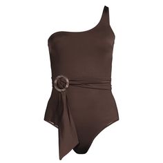 Varae Brown One Shoulder Swimsuit Size Medium New With Tags W/O Belt Chic Brown Party Swimwear, Chic Brown Swimwear For Swimming, Chic Brown Lined Swimwear, Chic Brown Swimwear, Elegant Brown Swimwear, Chic Brown One-piece Swimwear, Elegant Brown Bodysuit For Summer, Elegant Brown Summer Bodysuit, Polka Dot Bathing Suit